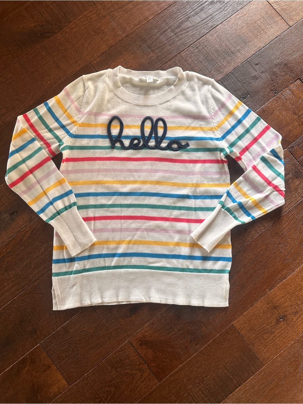 Time And Tru Hello Rainbow Striped Sweater Size Medium 8-10